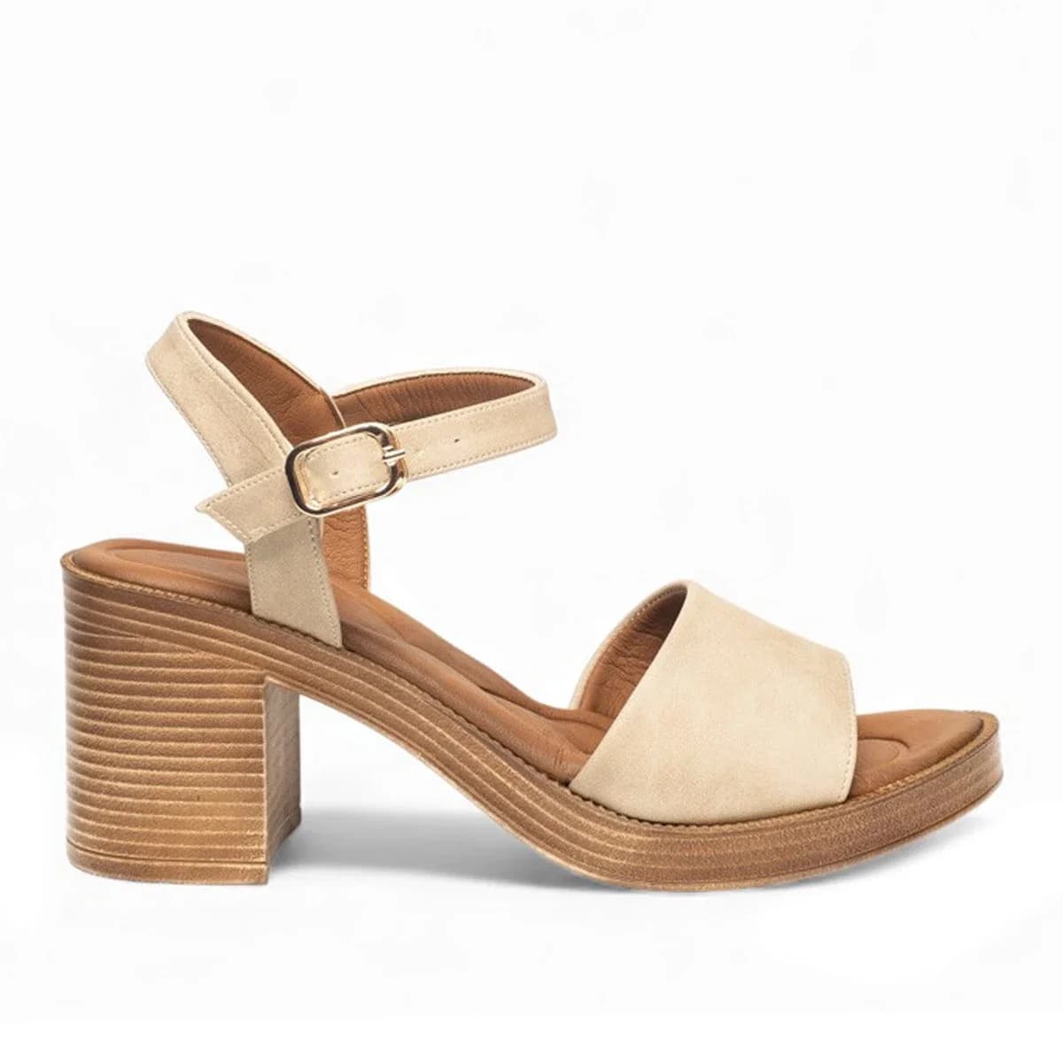 BEJ CİLT TOPUKLU SANDALET