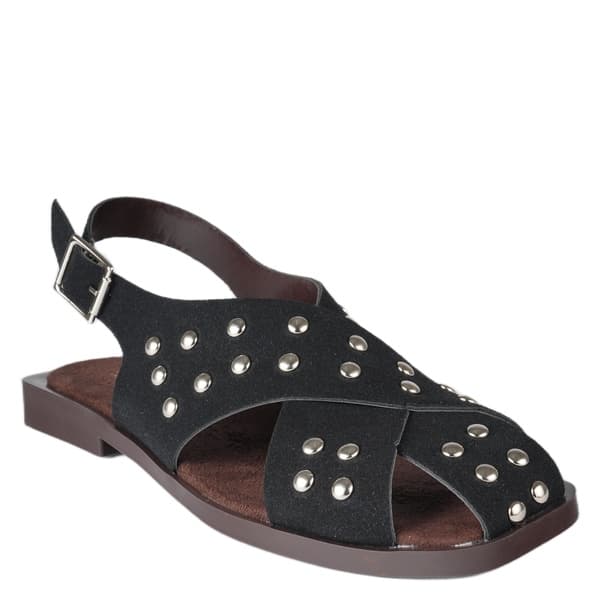 NOKTA TAŞLI SİYAH SÜET BURNU KAPALI SANDALET