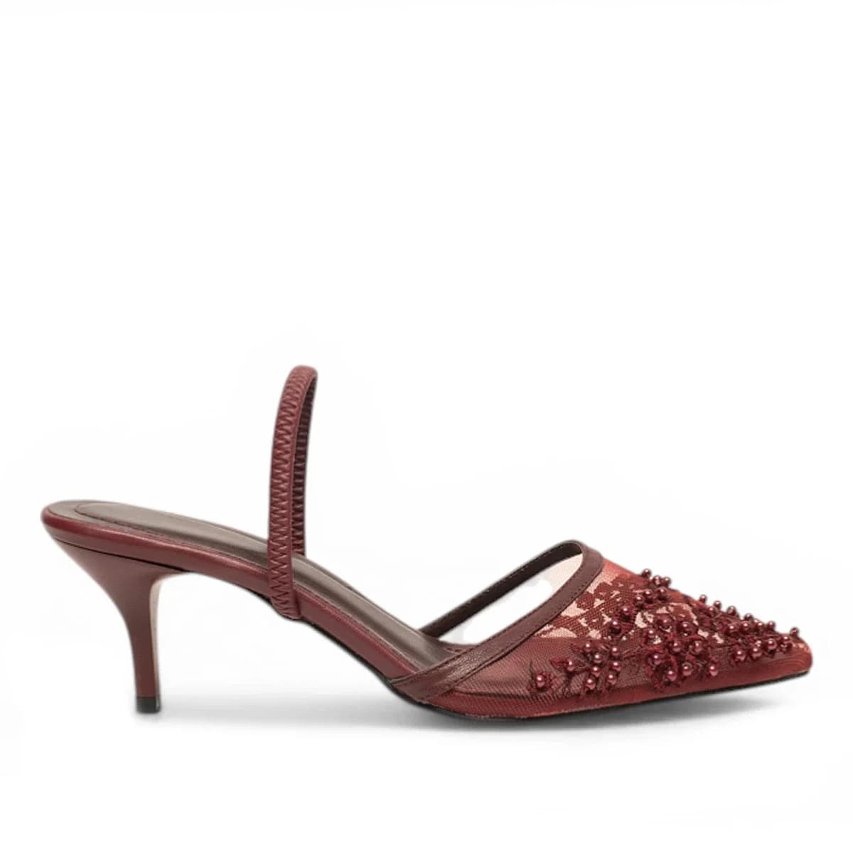 BORDO KISA TOPUKLU DANTELLİ ABİYE - Renk: Bordo - Fotoğraf 1 / 1