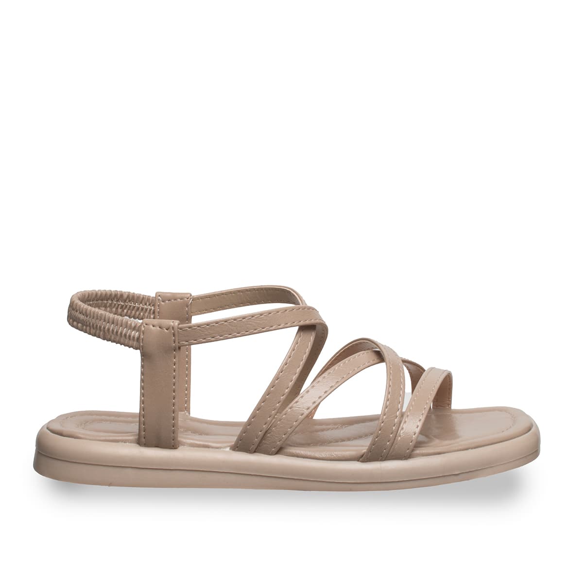 Siyah - Kadın Düz Sandalet - Lastikli - Suni Deri - Yaz — Bej