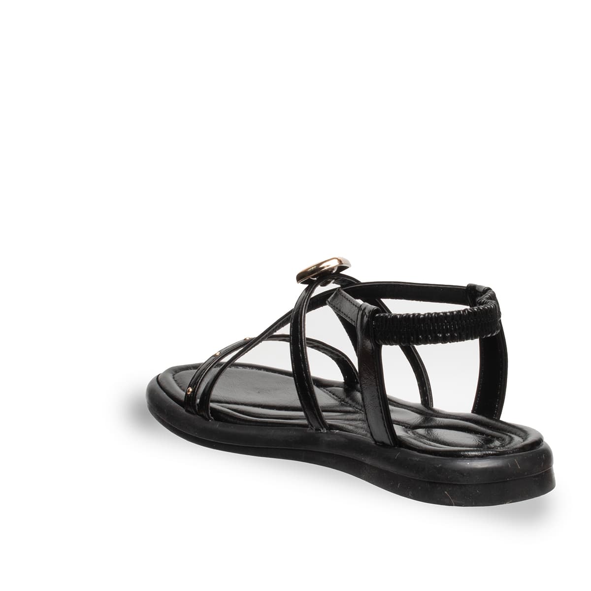 Siyah - Kadın Düz Sandalet - Lastikli - Suni Deri - Yaz