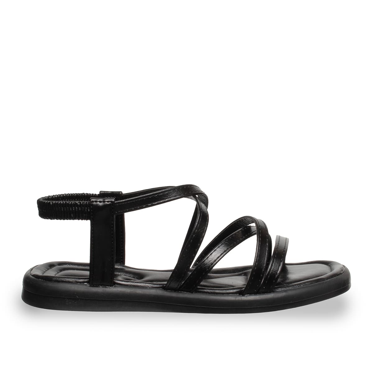 Siyah - Kadın Düz Sandalet - Lastikli - Suni Deri - Yaz