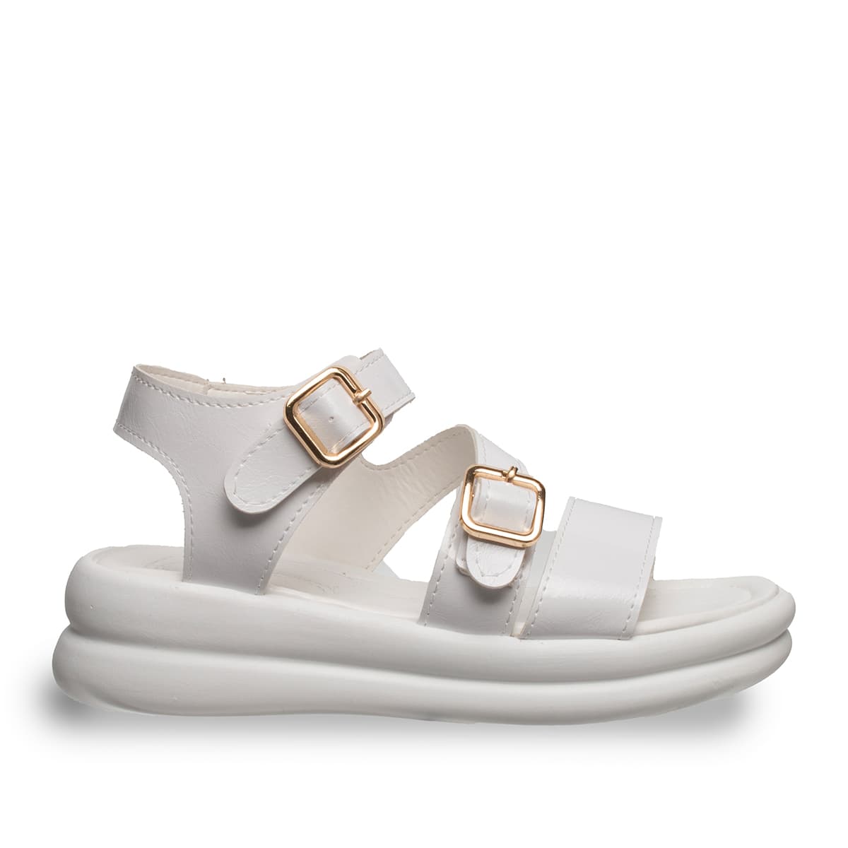 Siyah - Kadın Düz Sandalet  Suni Deri - Yaz — Beyaz