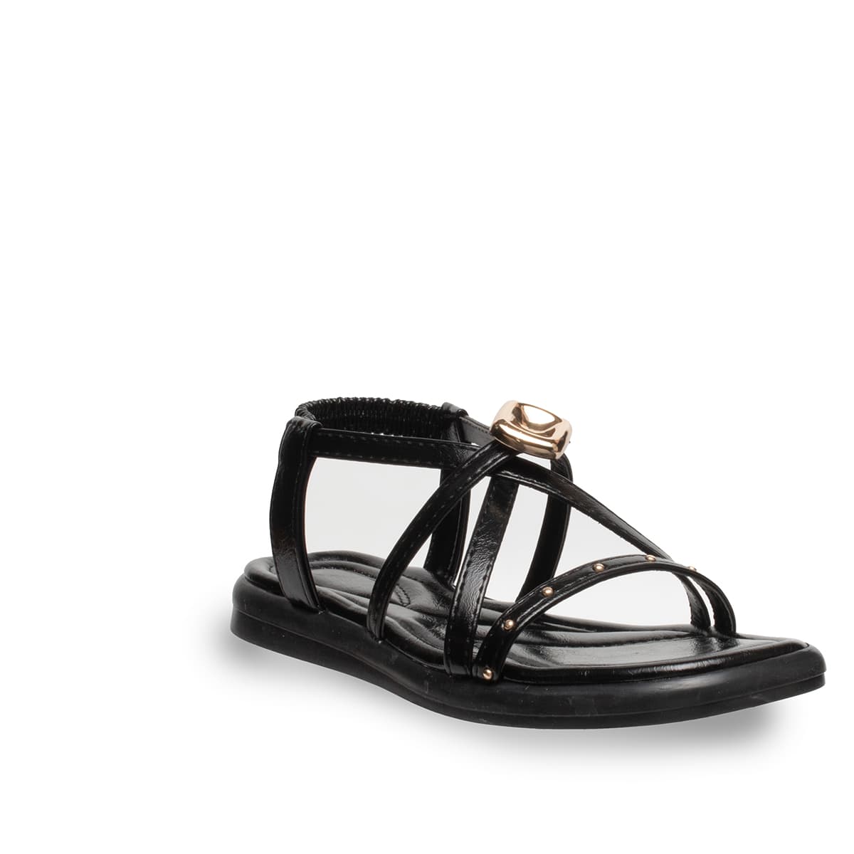 Siyah - Kadın Düz Sandalet - Lastikli - Suni Deri - Yaz