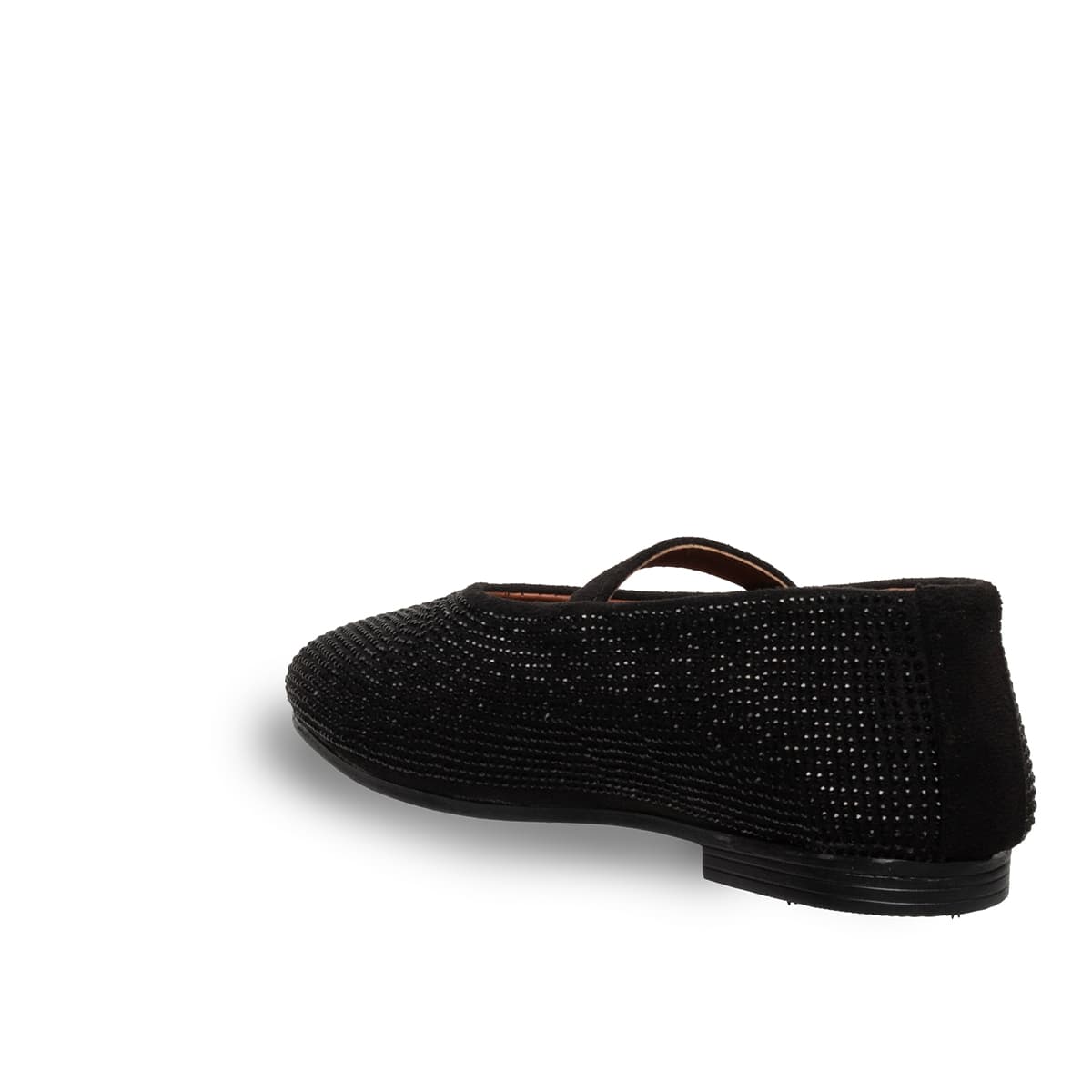 Siyah Parlak Taşlı Kadın Babet Suni Deri - Tüm Sezonlar