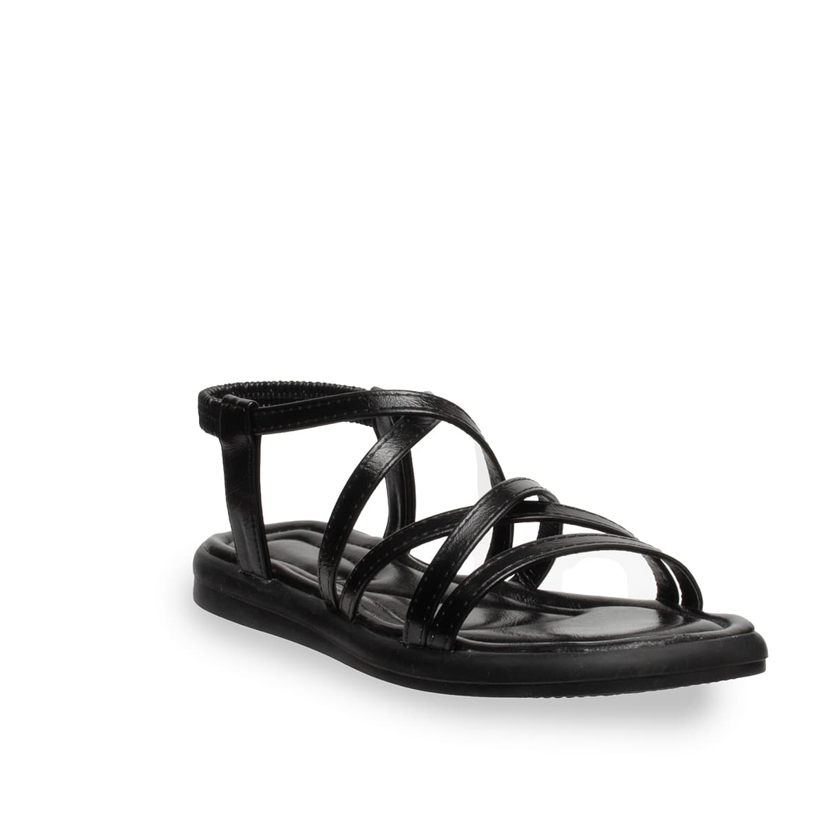 Siyah - Kadın Düz Sandalet - Lastikli - Suni Deri - Yaz