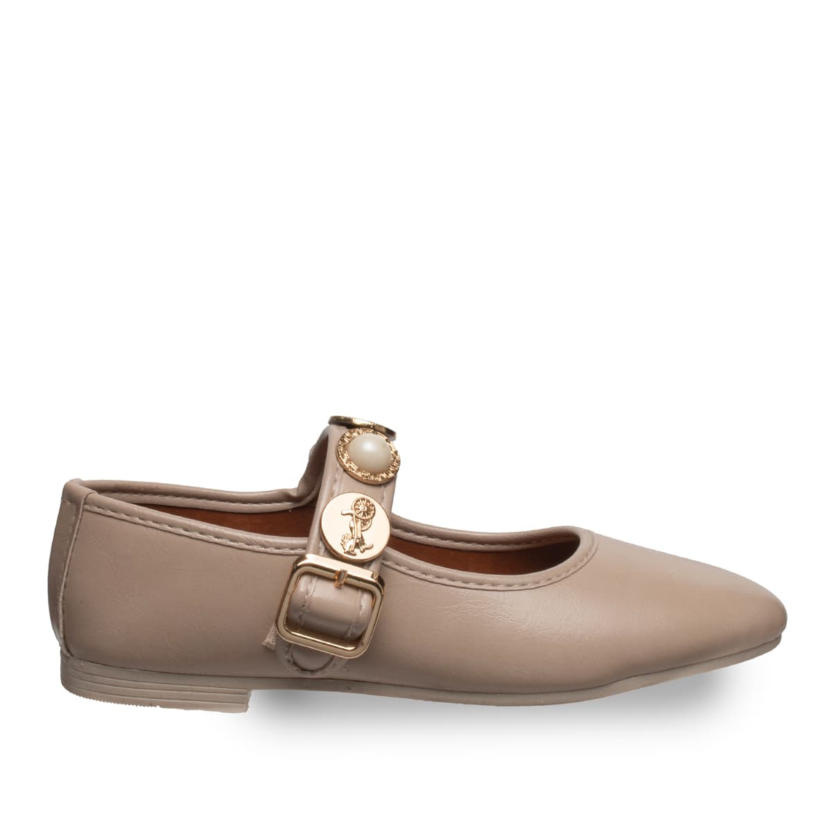 Siyah Tokalı Kadın Babet Suni Deri - Tüm Sezonlar — Bej