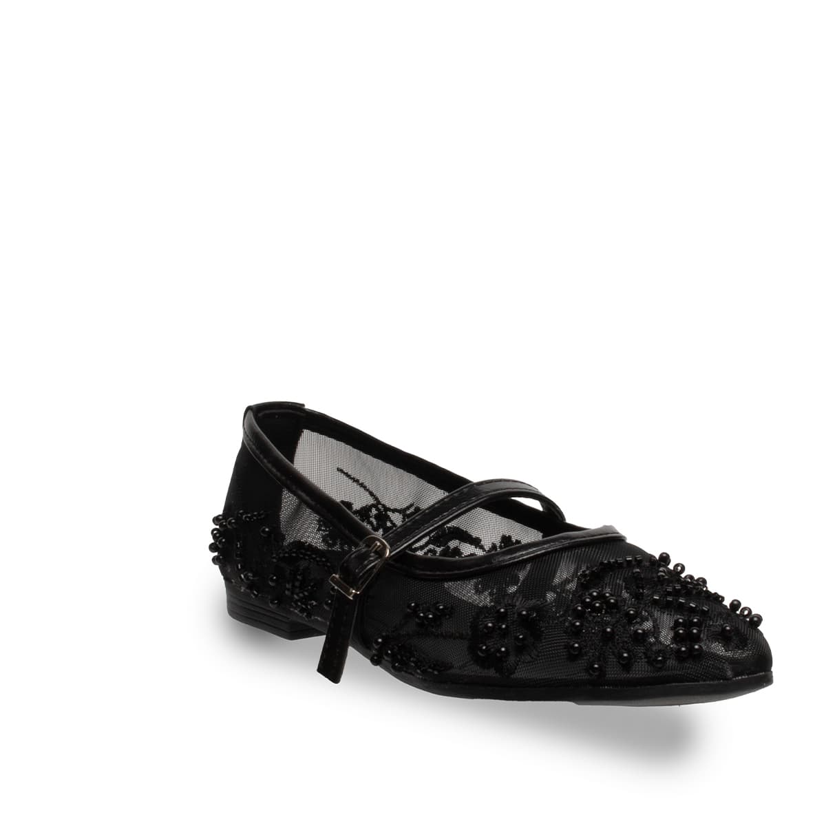 Siyah  Dantelli Kadın Babet - Suni Deri - Tüm Sezonlar