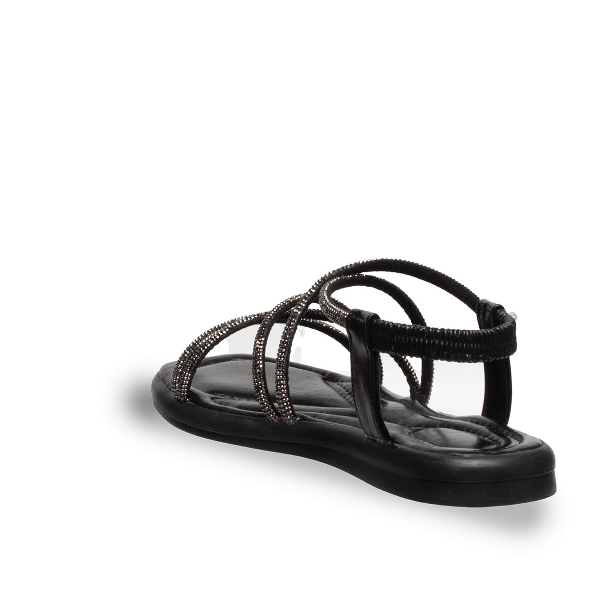 Siyah - Kadın Düz Sandalet - Lastikli - Suni Deri - Yaz