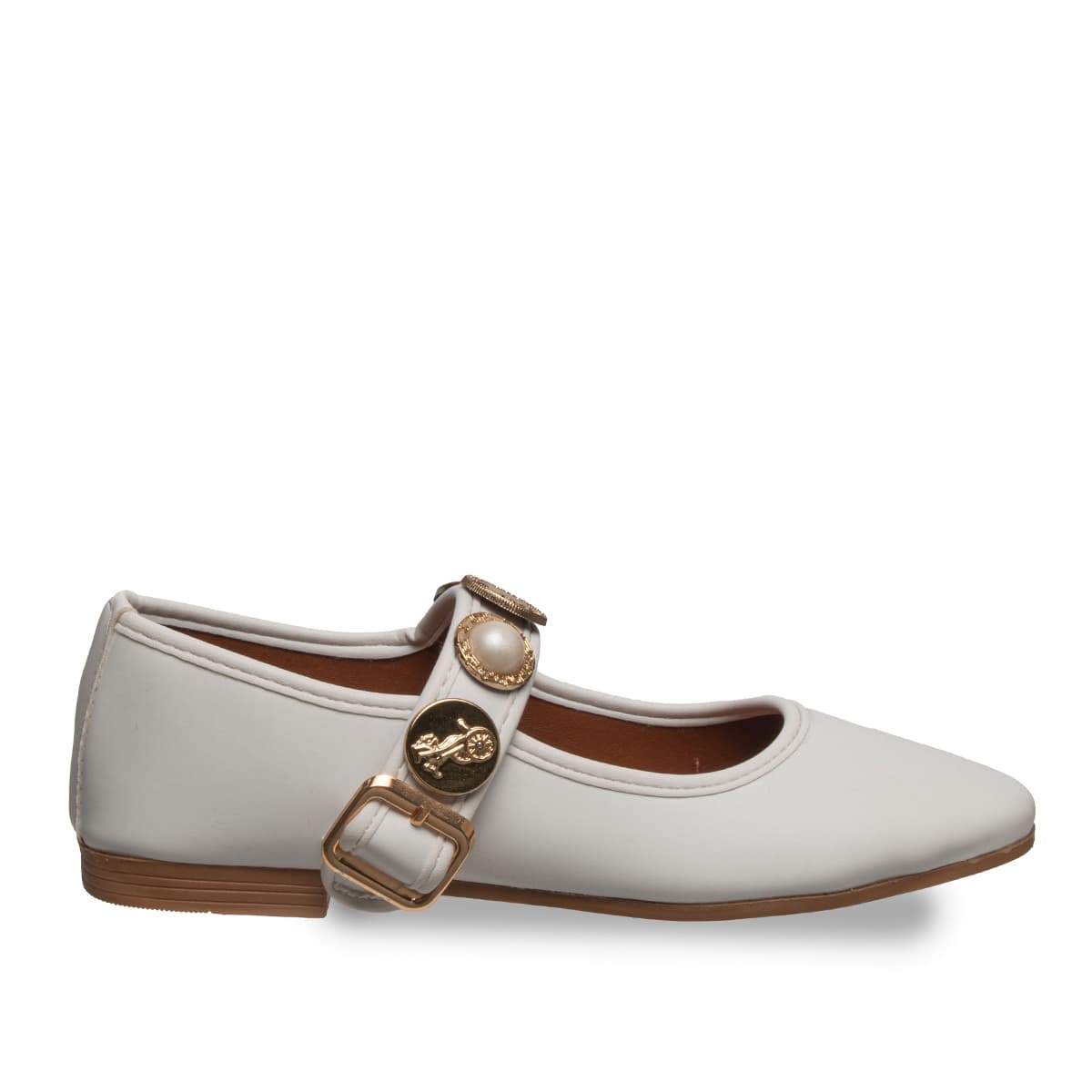 Siyah Tokalı Kadın Babet Suni Deri - Tüm Sezonlar — Beyaz