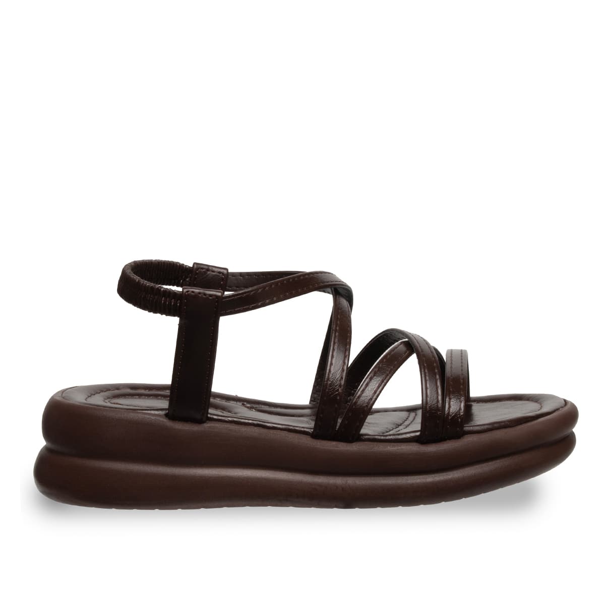 Siyah - Kadın Düz Sandalet - Lastikli - Suni Deri - Yaz — Kahverengi