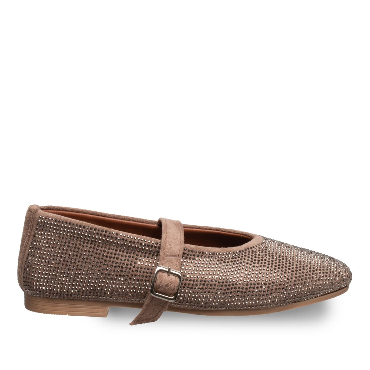 Siyah Parlak Taşlı Kadın Babet Suni Deri - Tüm Sezonlar — Krem