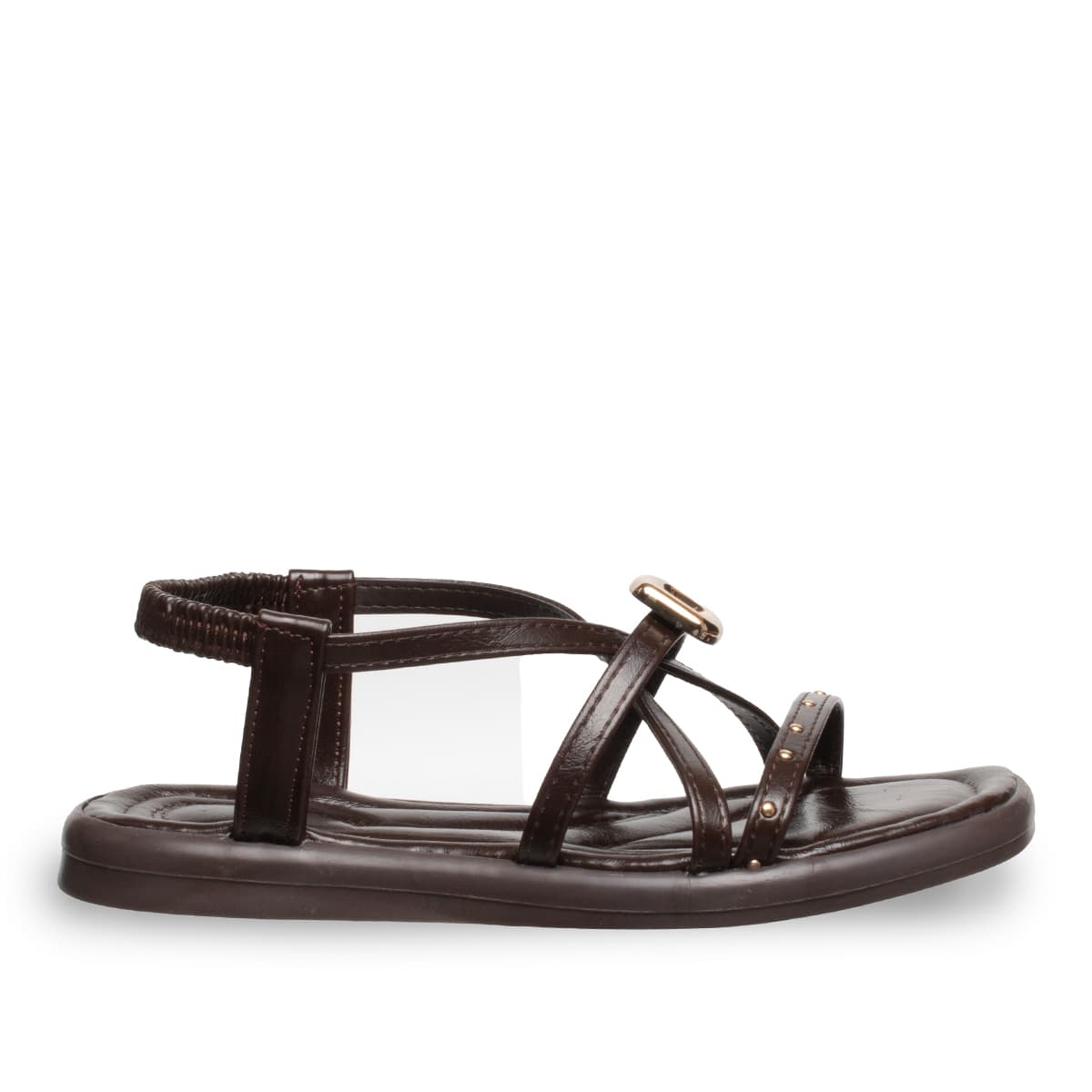 Siyah - Kadın Düz Sandalet - Lastikli - Suni Deri - Yaz — Kahverengi