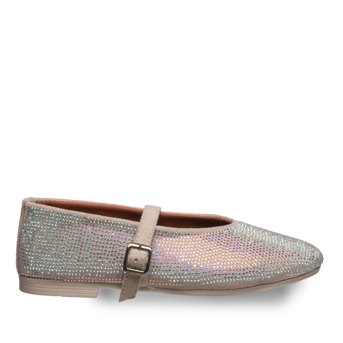 Siyah Parlak Taşlı Kadın Babet Suni Deri - Tüm Sezonlar — Bej