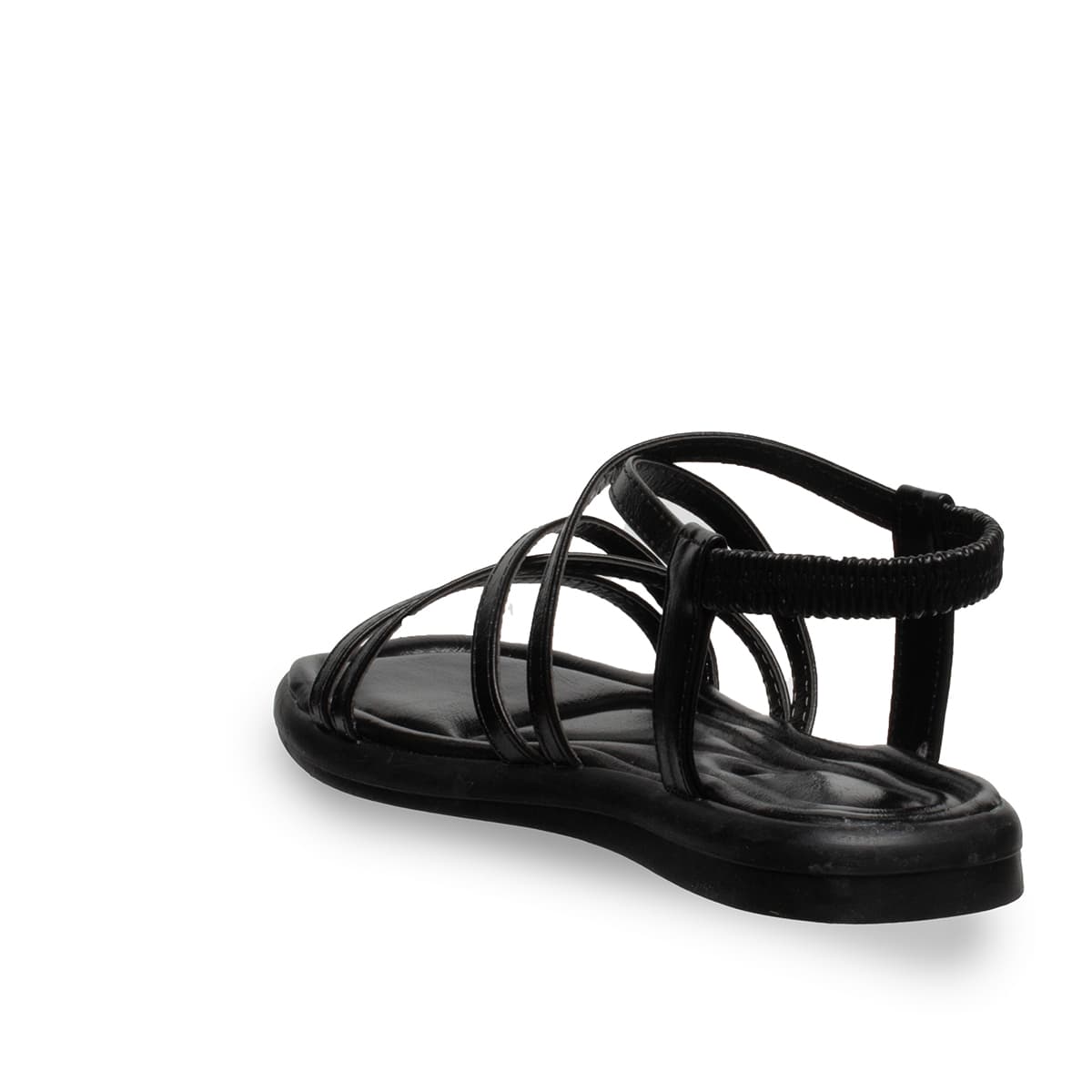 Siyah - Kadın Düz Sandalet - Lastikli - Suni Deri - Yaz