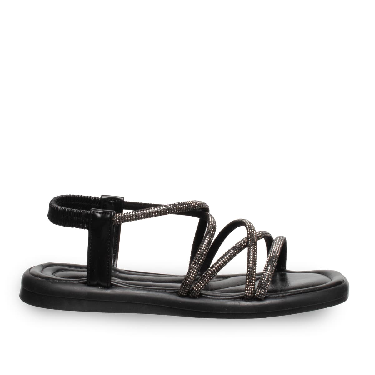 Siyah - Kadın Düz Sandalet - Lastikli - Suni Deri - Yaz