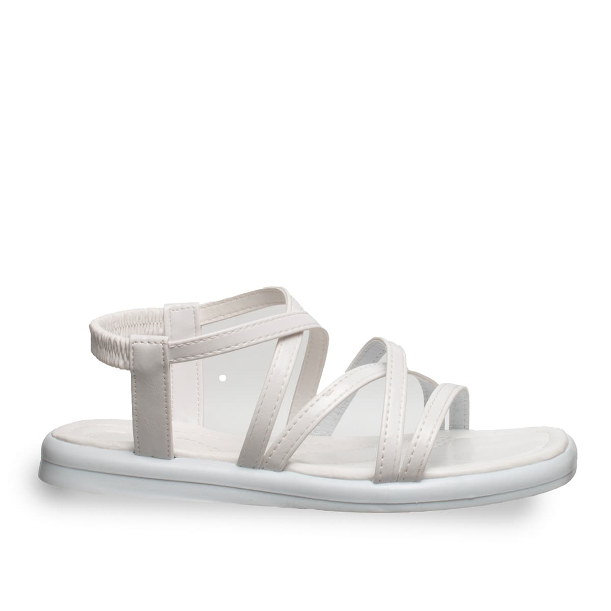 Siyah - Kadın Düz Sandalet - Lastikli - Suni Deri - Yaz — Beyaz