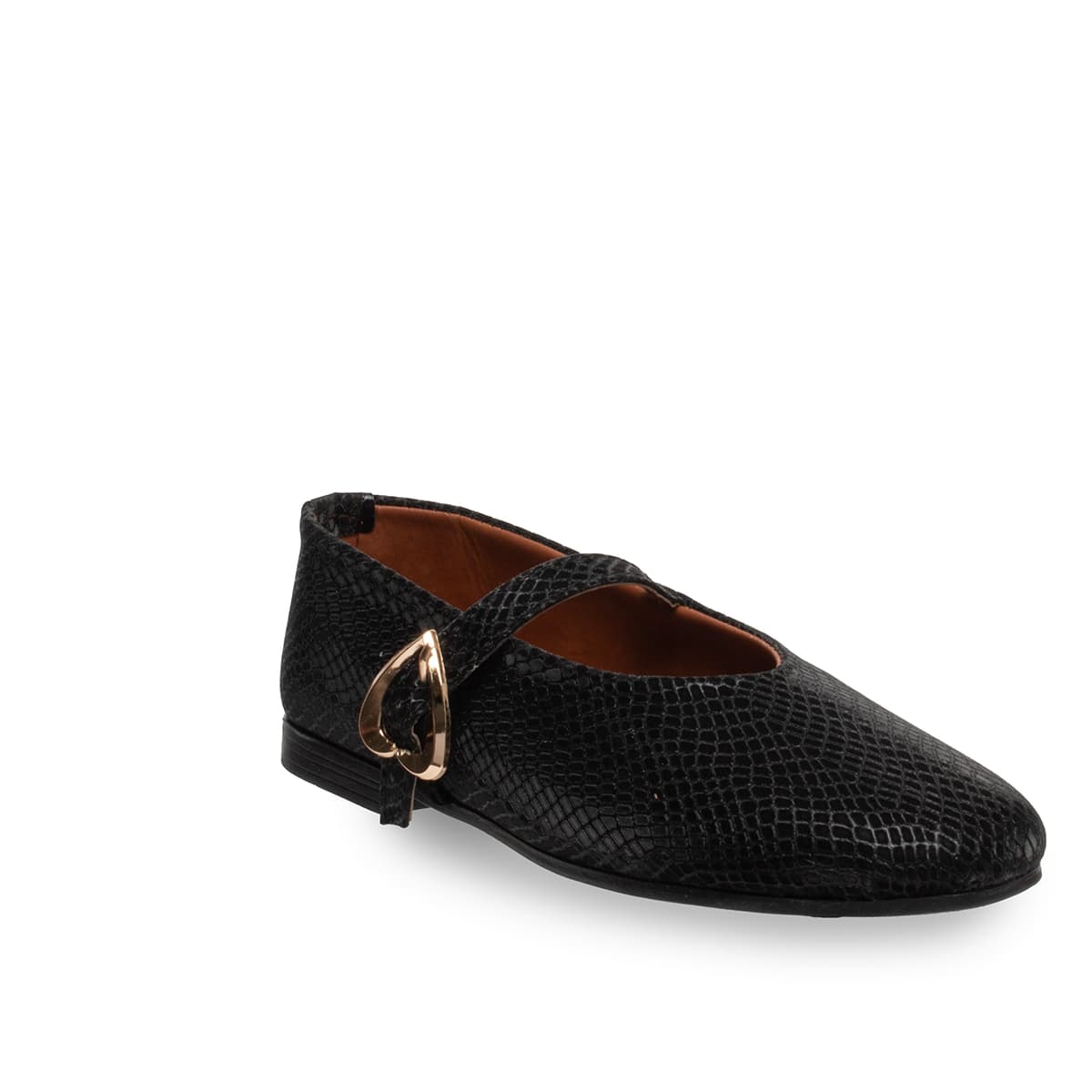 Siyah Kalp Tokalı Kadın Babet - Suni Deri - Tüm Sezonlar