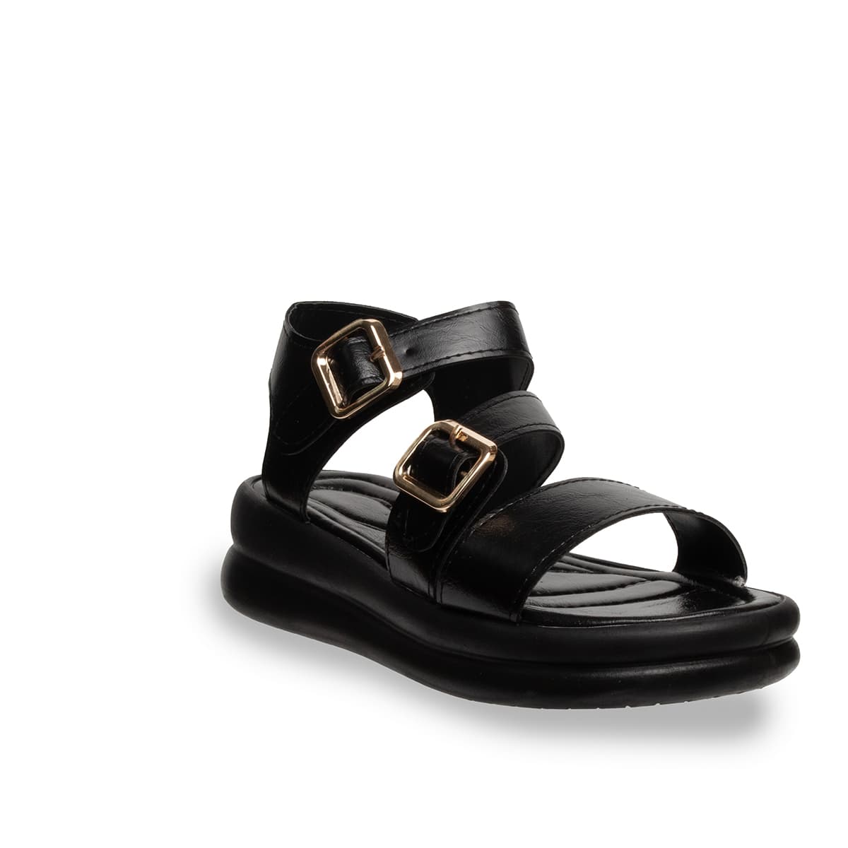 Siyah - Kadın Düz Sandalet  Suni Deri - Yaz