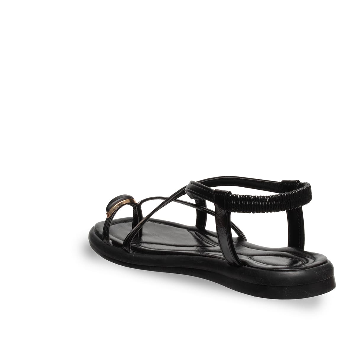 Siyah - Kadın Düz Sandalet - Lastikli - Suni Deri - Yaz