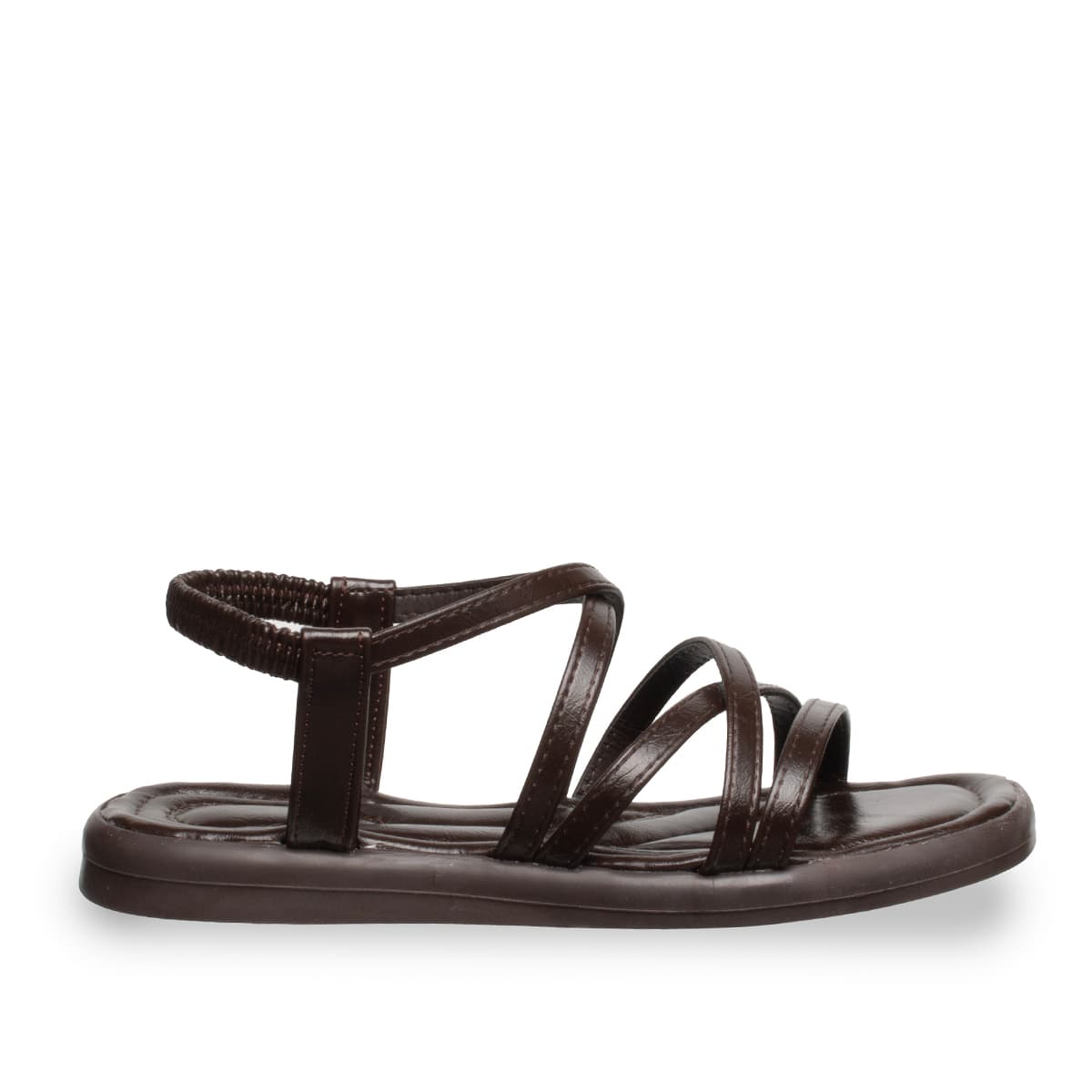 Siyah - Kadın Düz Sandalet - Lastikli - Suni Deri - Yaz — Kahverengi