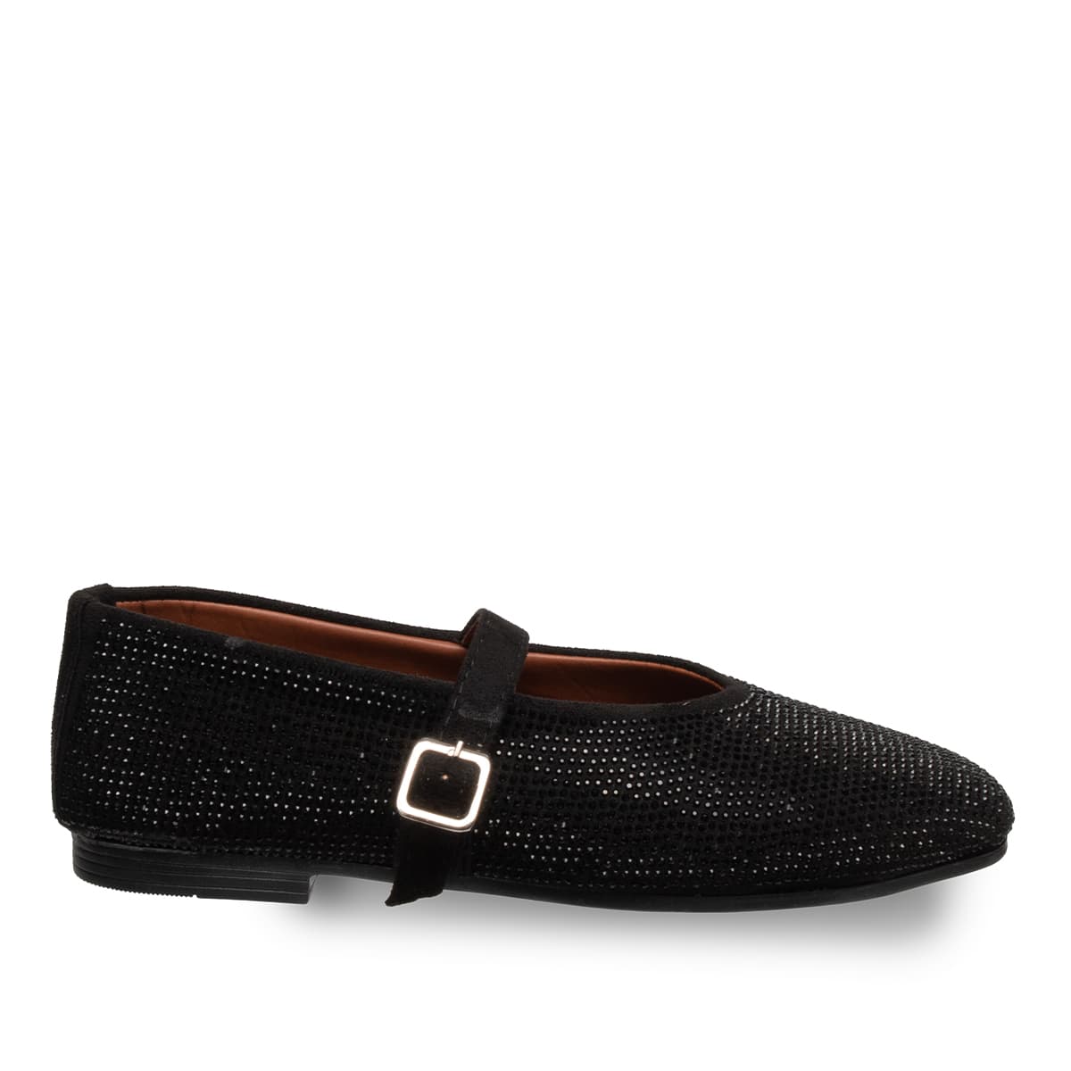 Siyah Parlak Taşlı Kadın Babet Suni Deri - Tüm Sezonlar