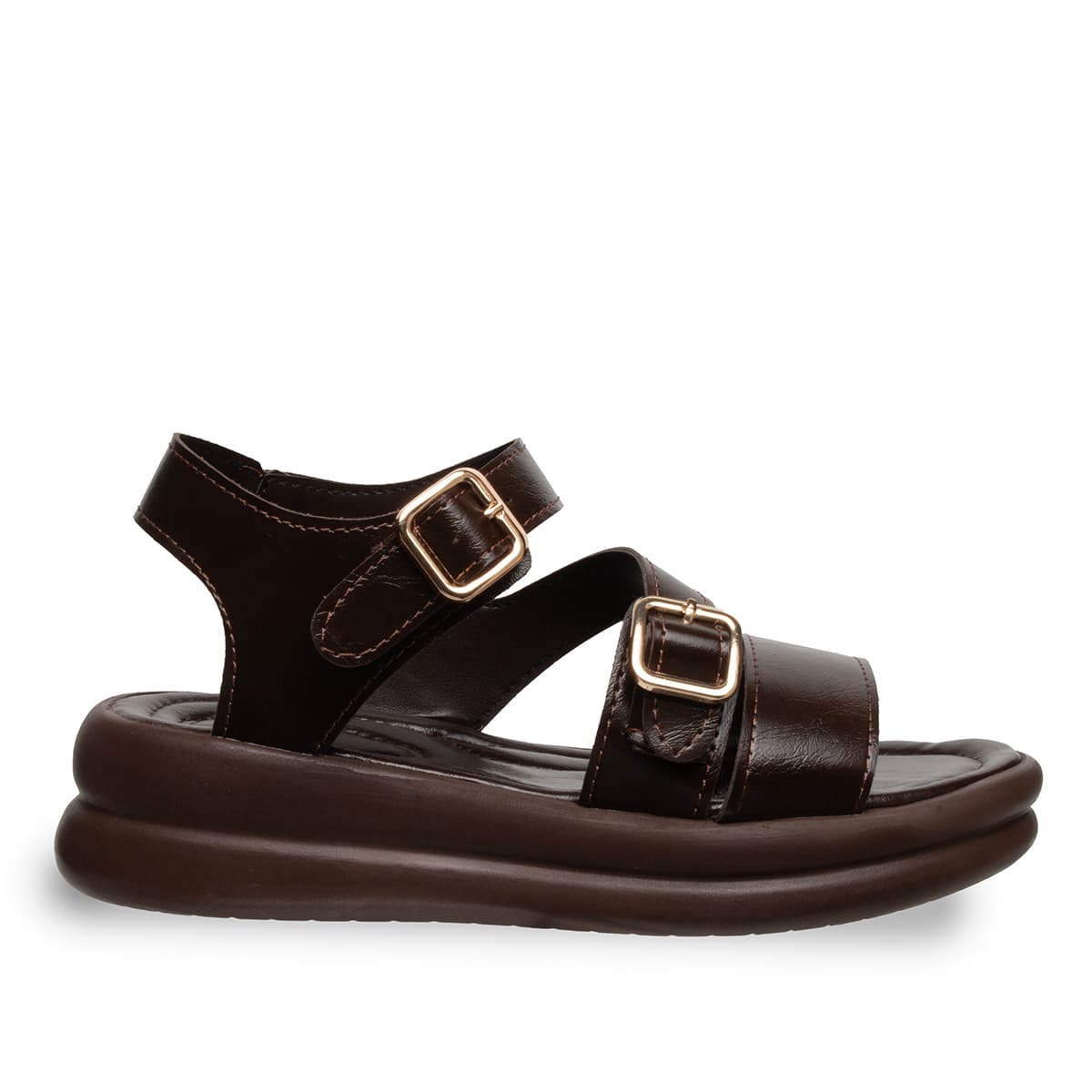 Siyah - Kadın Düz Sandalet  Suni Deri - Yaz — Taba