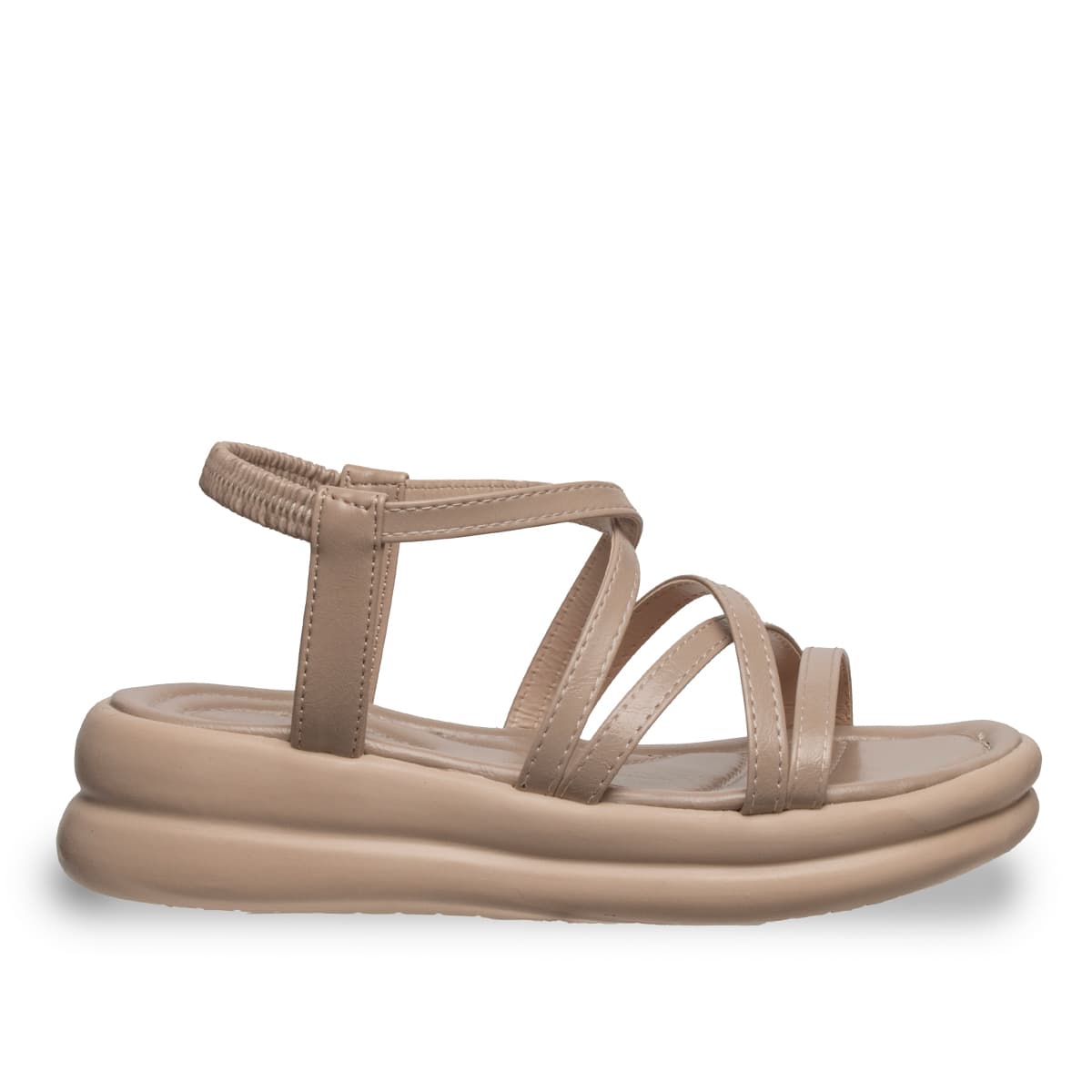 Siyah - Kadın Düz Sandalet - Lastikli - Suni Deri - Yaz — Bej