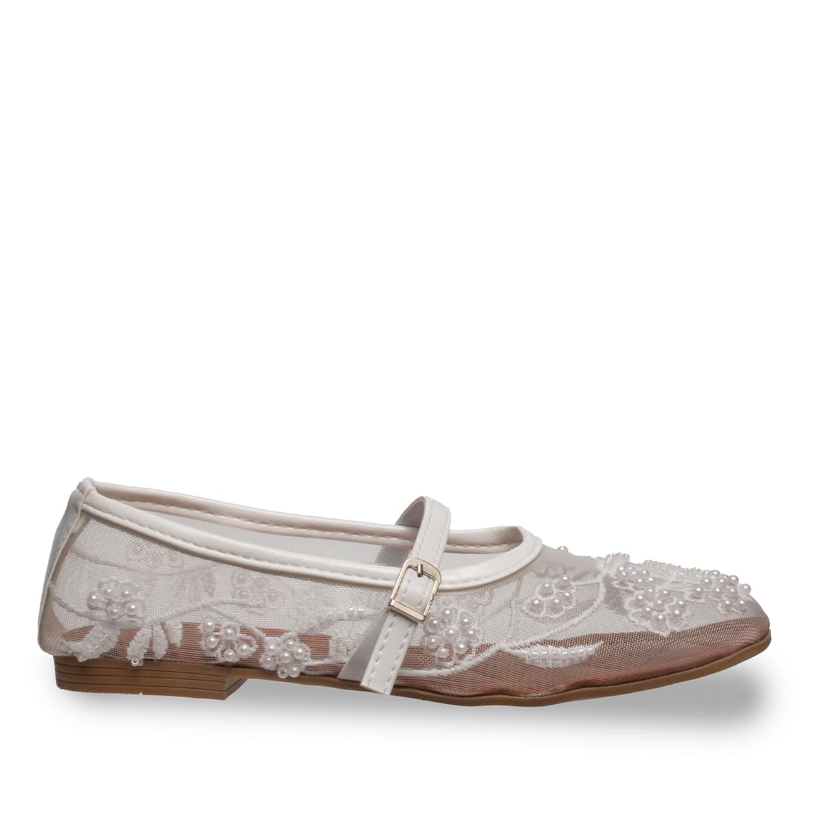 Siyah  Dantelli Kadın Babet - Suni Deri - Tüm Sezonlar — Beyaz