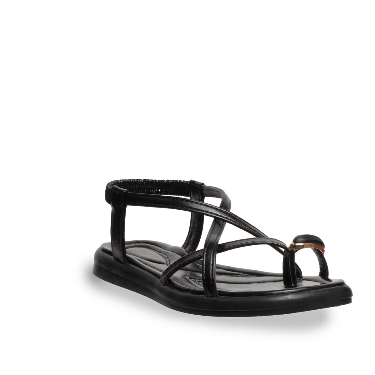 Siyah - Kadın Düz Sandalet - Lastikli - Suni Deri - Yaz