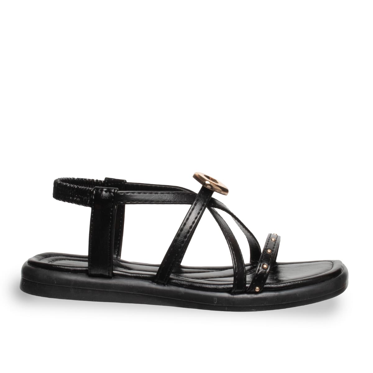 Siyah - Kadın Düz Sandalet - Lastikli - Suni Deri - Yaz