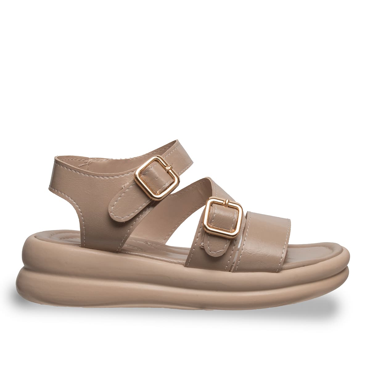 Siyah - Kadın Düz Sandalet  Suni Deri - Yaz — Bej