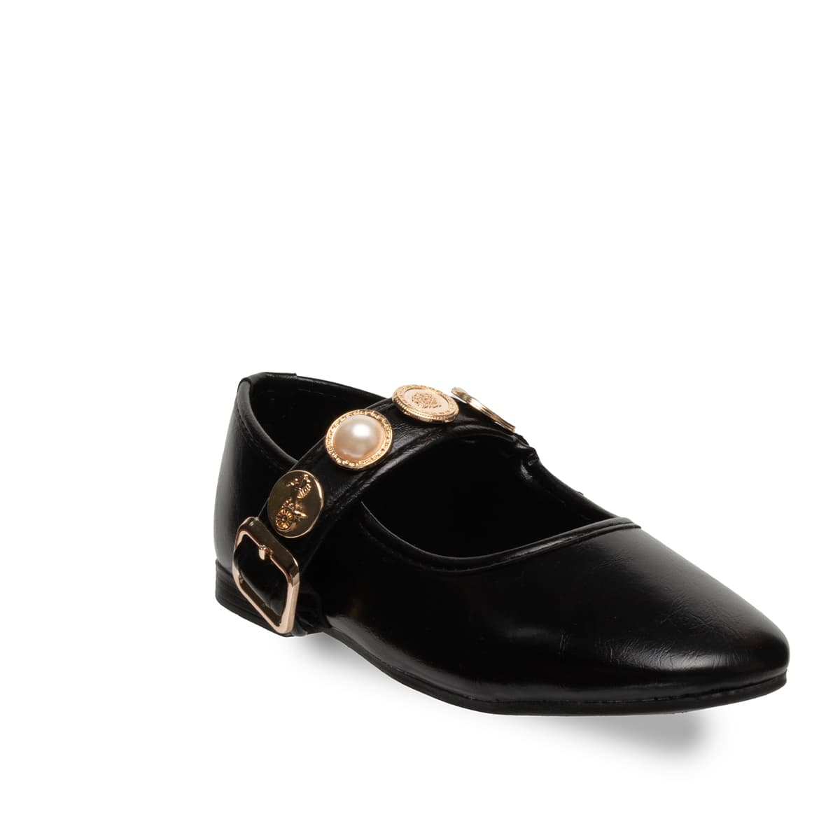 Siyah Tokalı Kadın Babet Suni Deri - Tüm Sezonlar