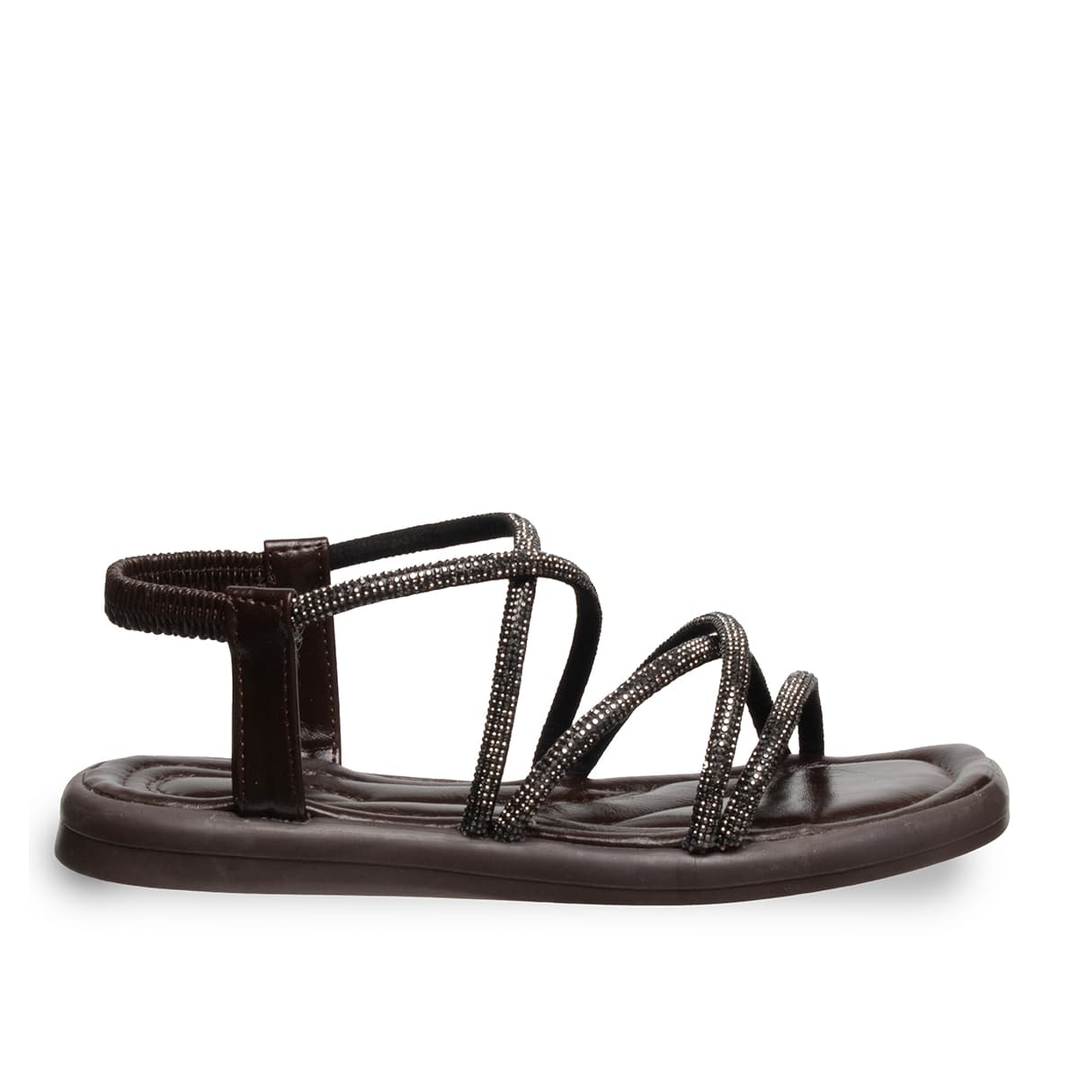 Siyah - Kadın Düz Sandalet - Lastikli - Suni Deri - Yaz — Kahverengi