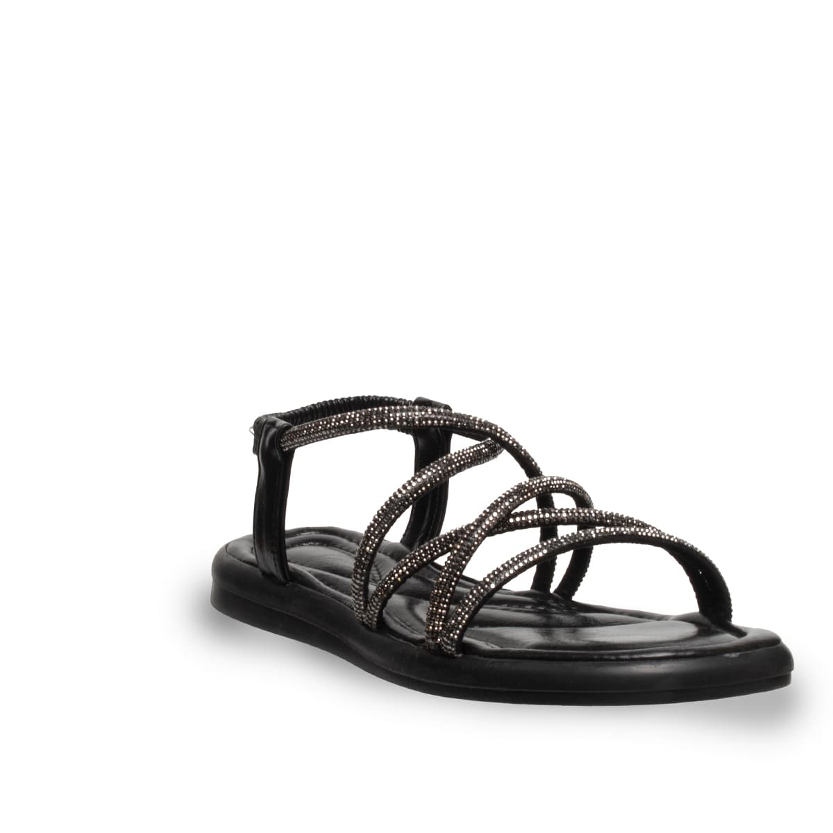 Siyah - Kadın Düz Sandalet - Lastikli - Suni Deri - Yaz