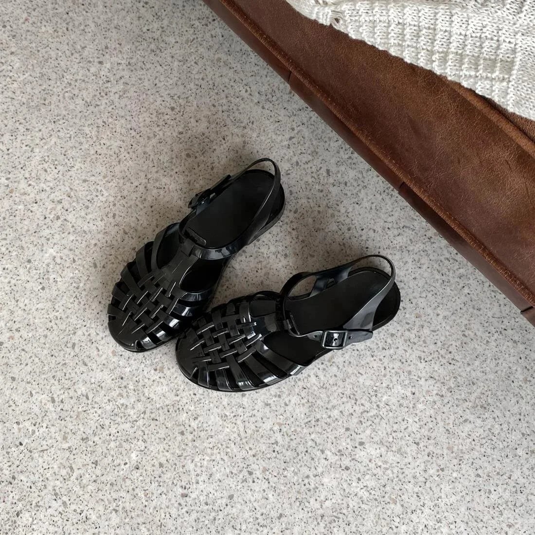 Black Silicone Women's Flat Sandal - Color: Black, Color Types: Plastic - Image 2 of 3