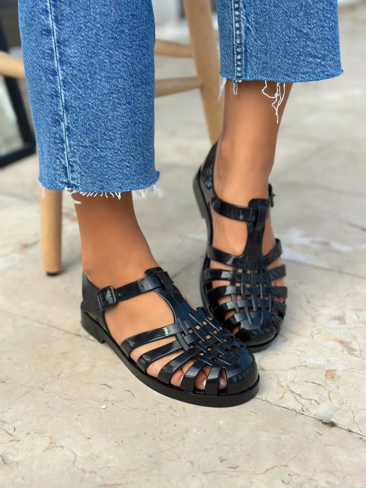 Black Silicone Women's Flat Sandal - Color: Black, Color Types: Plastic - Image 1 of 3