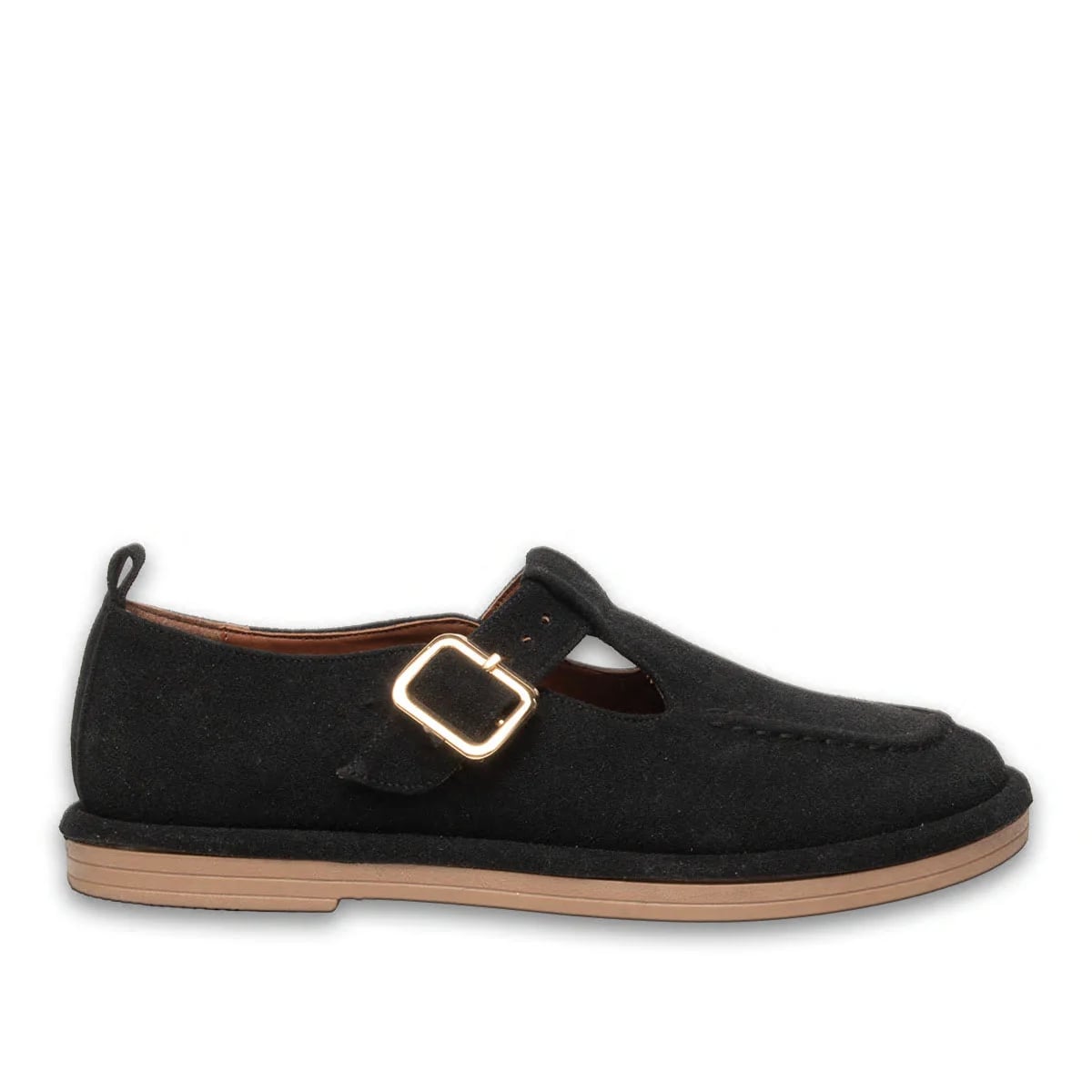 Black Women's Loafer – Ankle Tie, Buckle Strap, Faux Leather - Color: Black, Color Types: Suede - Image 1 of 4