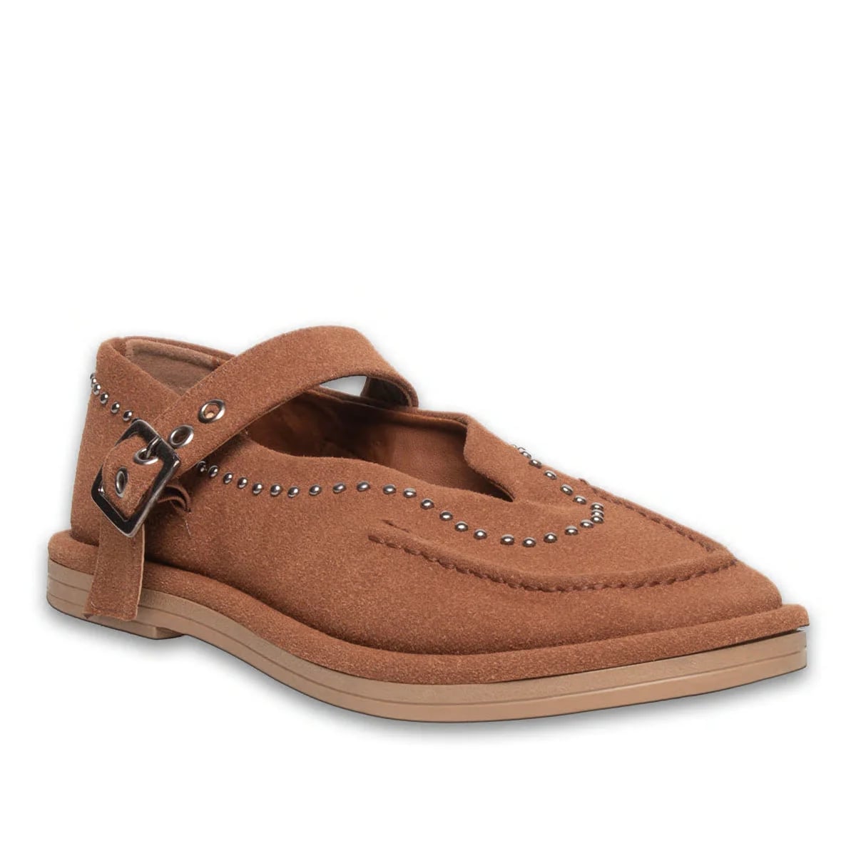 Brown Ankle-Tie Women's Loafer – Side Strap Detail, Thermo Sole | Wholesale - Color Types: Suede, Color: Brown - Image 2 of 4