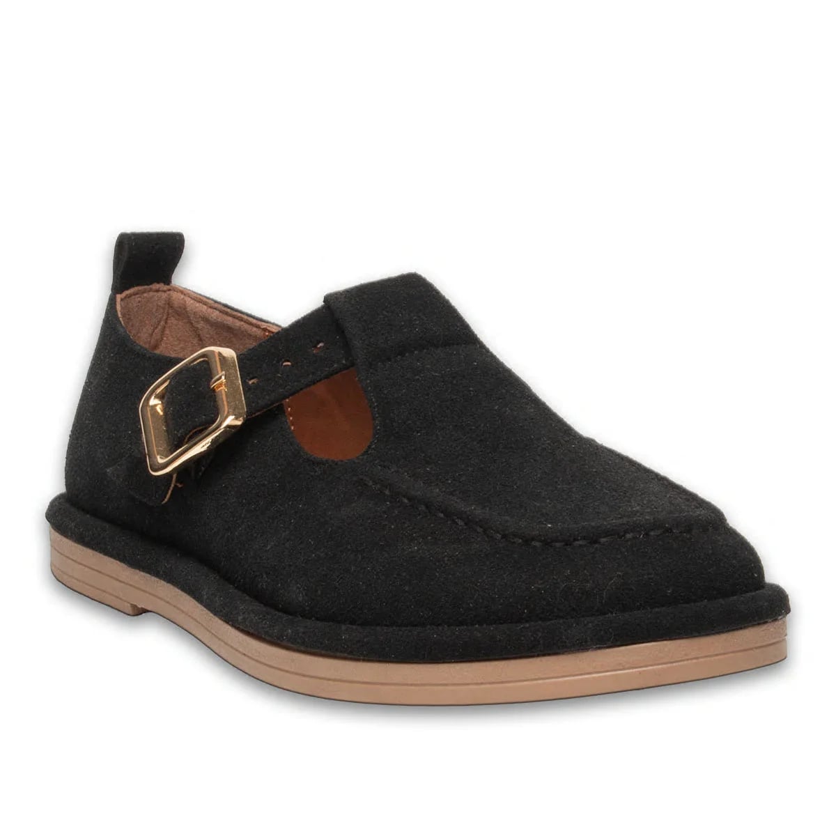 Black Women's Loafer – Ankle Tie, Buckle Strap, Faux Leather - Color: Black, Color Types: Suede - Image 2 of 4