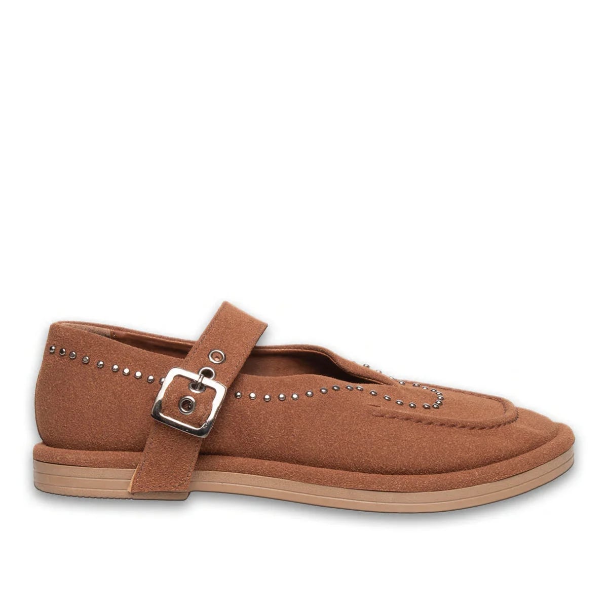 Brown Ankle-Tie Women's Loafer – Side Strap Detail, Thermo Sole | Wholesale - Color Types: Suede, Color: Brown - Image 1 of 4