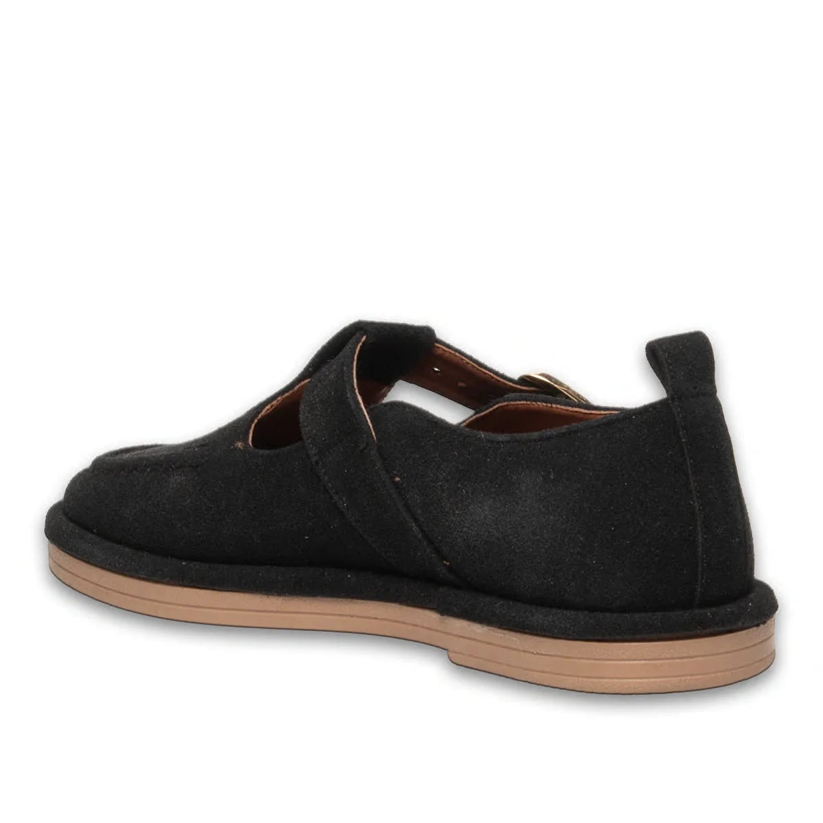 Black Women's Loafer – Ankle Tie, Buckle Strap, Faux Leather - Color: Black, Color Types: Suede - Image 3 of 4