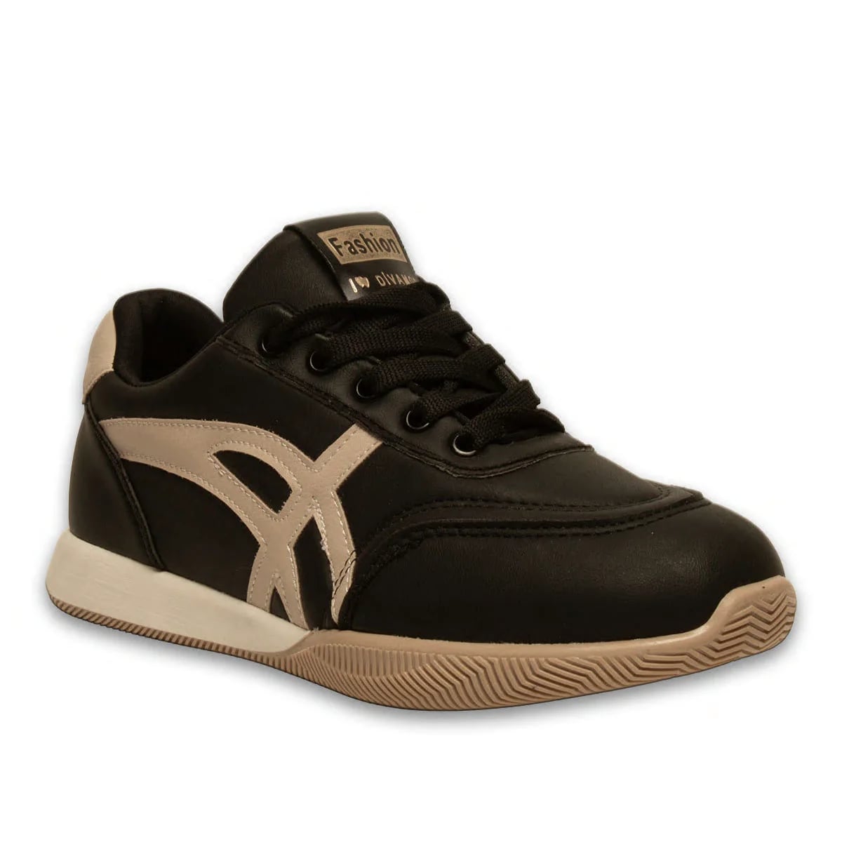 Black Lace-Up Women's Sports Sneakers Wholesale - Color: Black, Color Types: Leather - Image 2 of 4