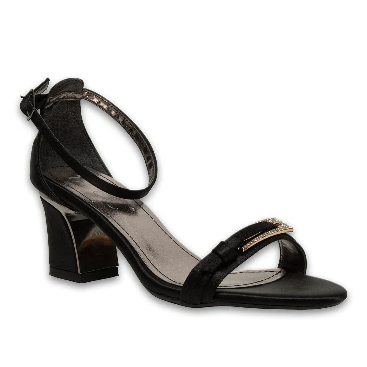 Black Flat Heeled Women's Sandal – Slim Buckled Stylish Model – Wholesale - Color: Black, Color Types: Satin - Image 2 of 4