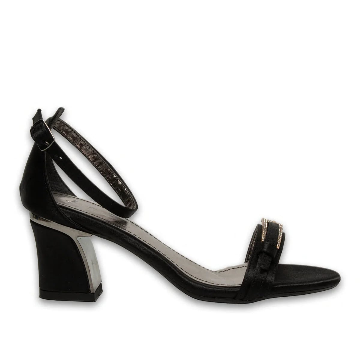 Black Flat Heeled Women's Sandal – Slim Buckled Stylish Model – Wholesale - Color: Black, Color Types: Satin - Image 1 of 4