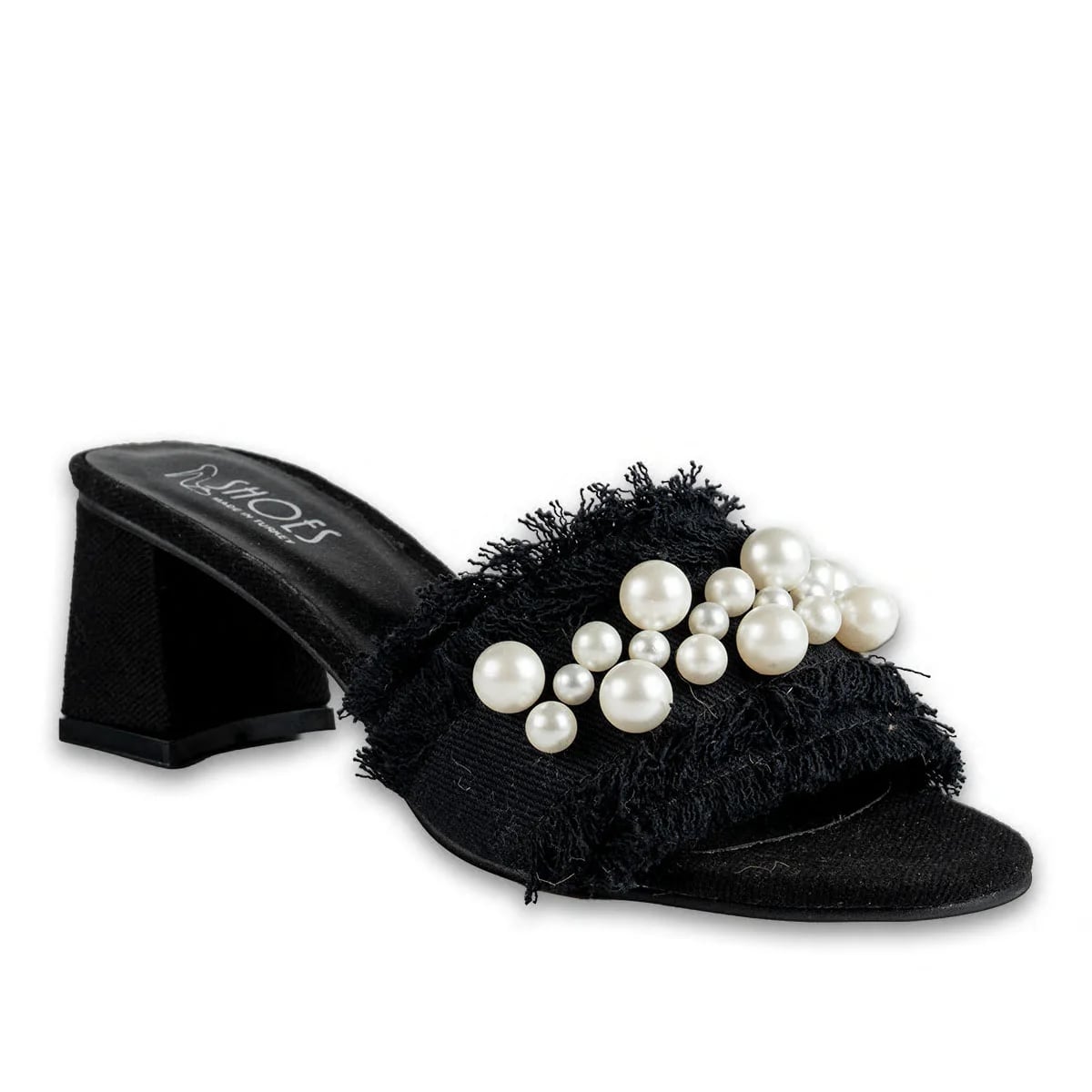 Wholesale Women's Heeled Slippers Black Pearl Stone Elegant Model - Color: Black, Color Types: Fabric - Image 2 of 3