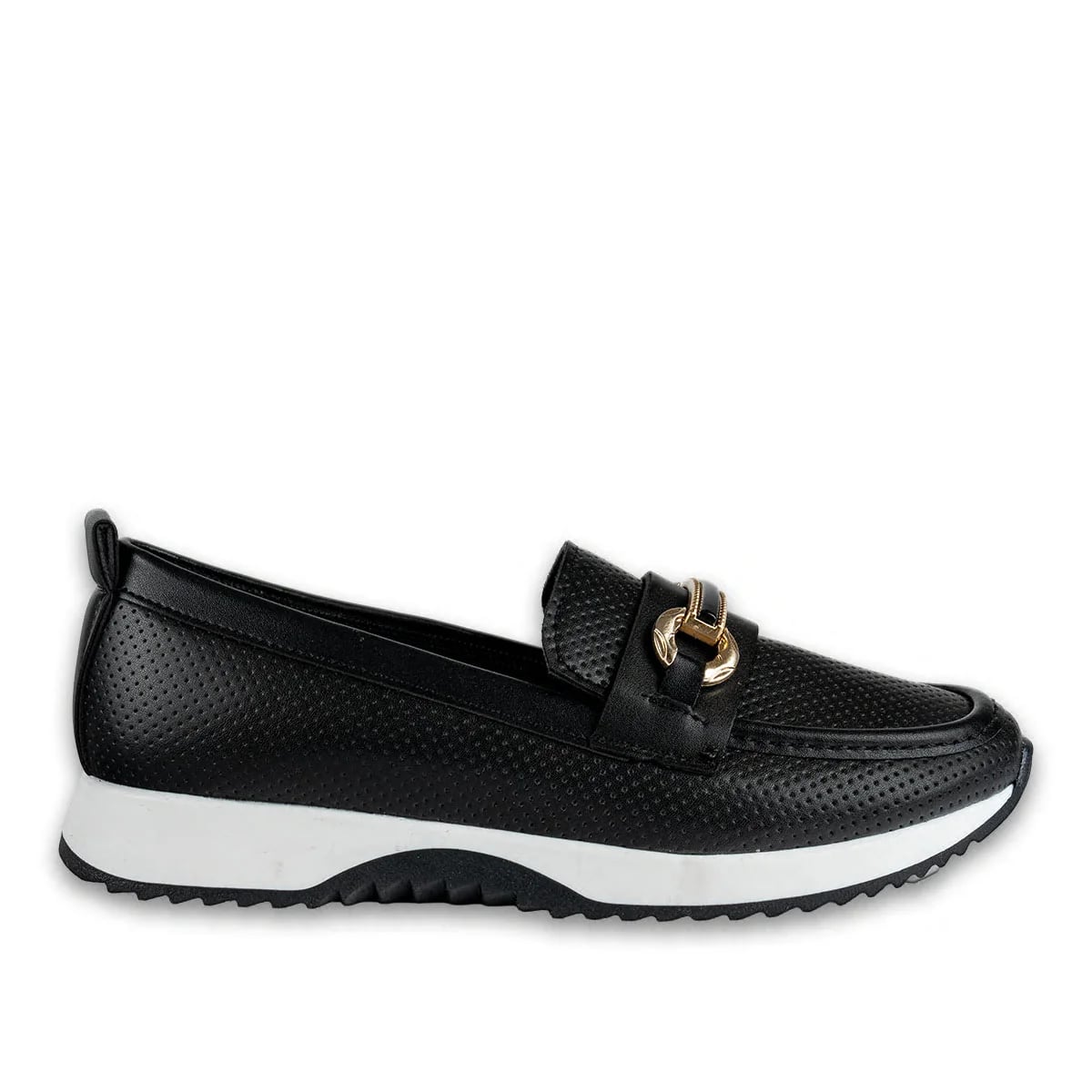 Wholesale Black Synthetic Leather Sport Sneaker with Chain Buckle Stylish Model - Color: Black, Color Types: Leather - Image 1 of 4