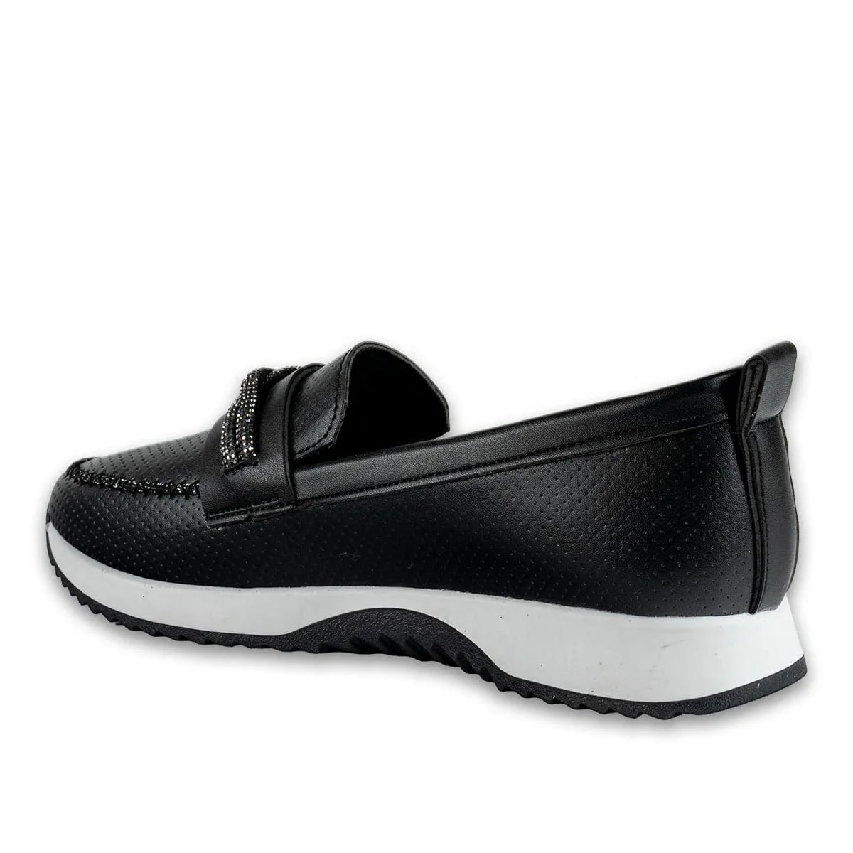 Siyah Zenne Spor Sneaker Suni Deri Taş İpli - Renk: Siyah - Fotoğraf 3 / 4