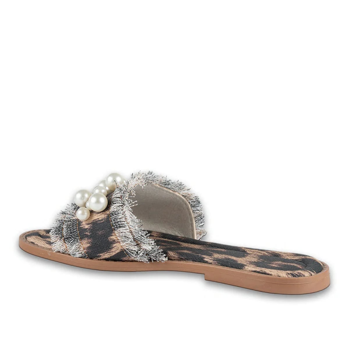 Wholesale Leopard Print Women's Flat Slippers Model with Denim Material and Pearl Stones - Color Types: Fabric, Color: Leopard - Image 3 of 3