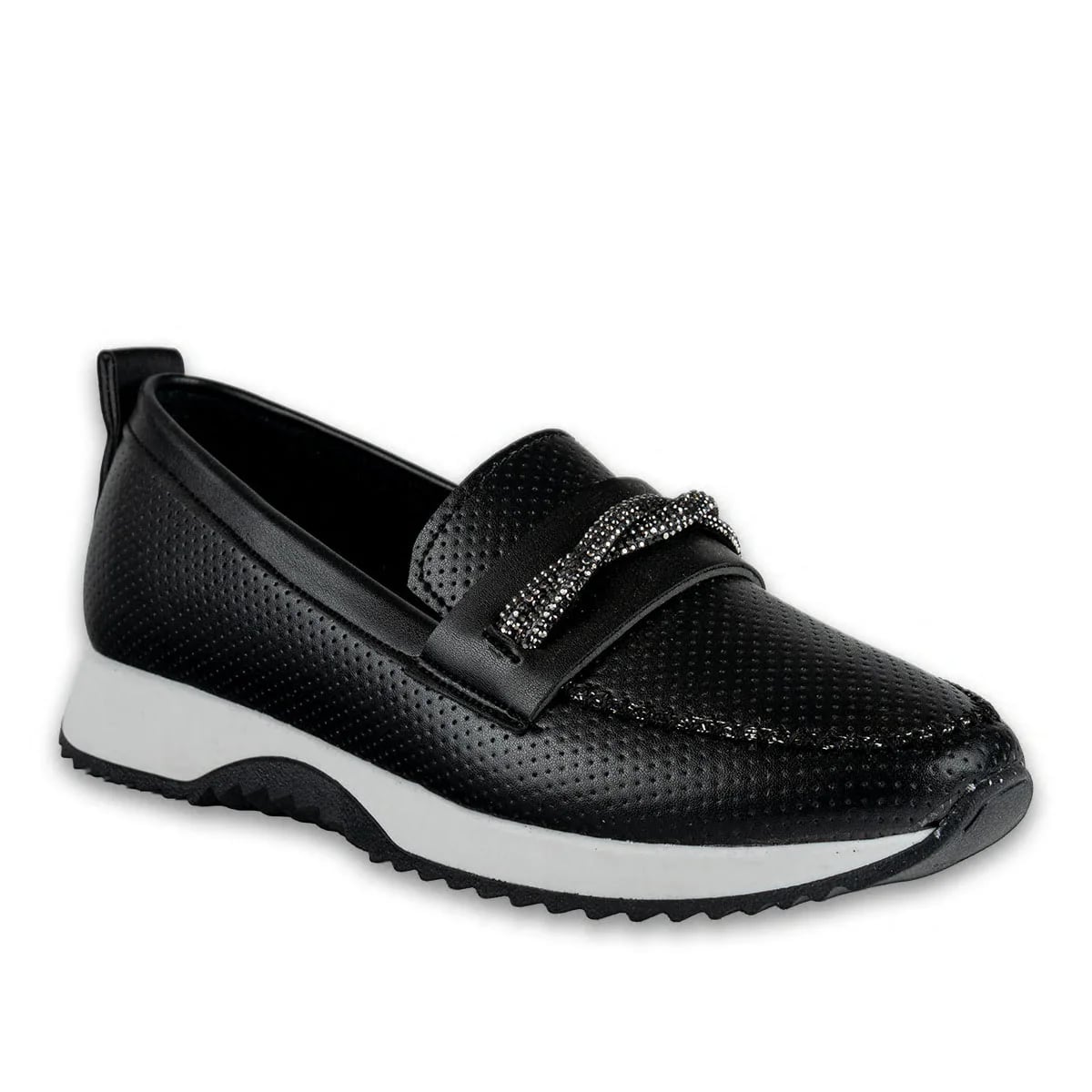 Siyah Zenne Spor Sneaker Suni Deri Taş İpli - Renk: Siyah - Fotoğraf 2 / 4